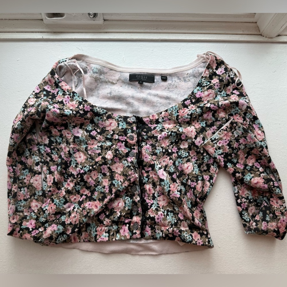 Guess Floral Knit Cardigan Crop Top